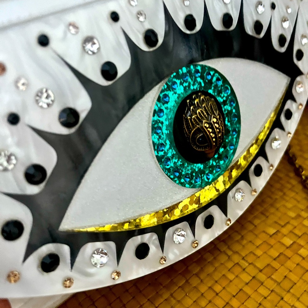 KURT GEIGER CLUTCH! Chic Eye-Design Clutch in White and Teal - Picture 4 of 10
